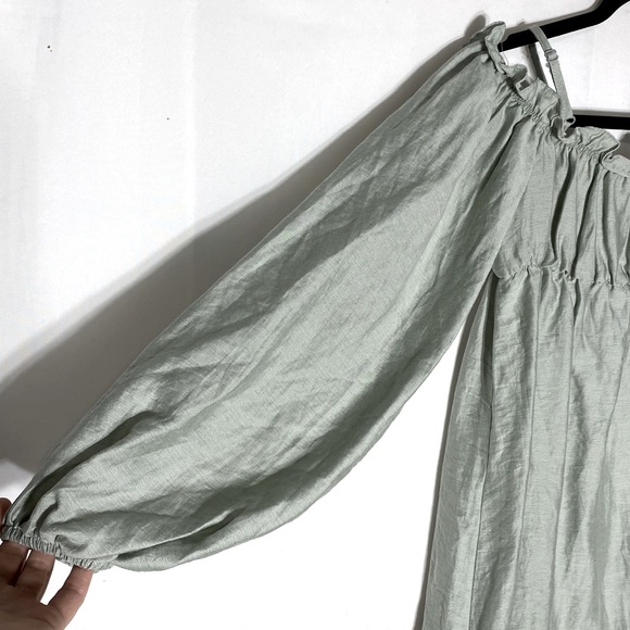 Missguided Sage Green Off Shoulder Boho Blouse W Beaded Neck Detail S NWT - Picture 11 of 15